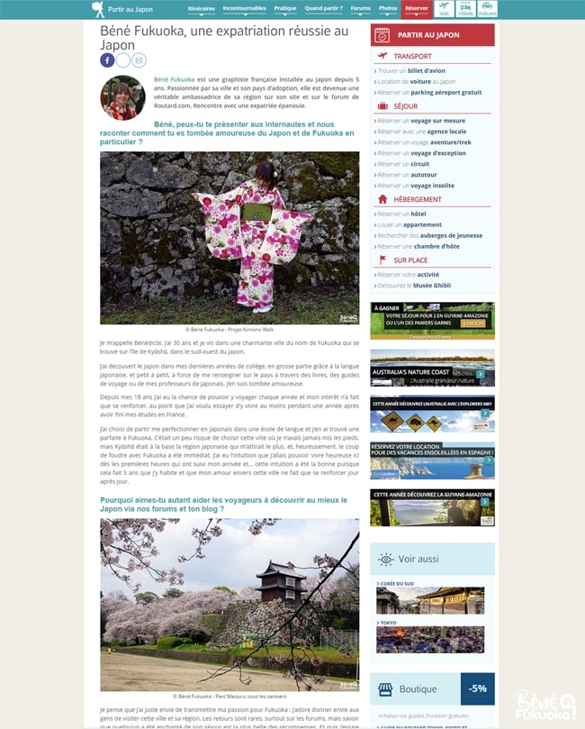 Interview de Béné no Fukuoka ! par le site du Guide du Routard