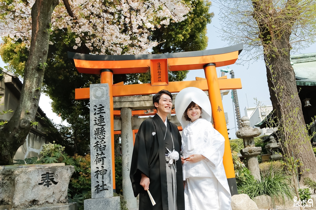 Mariage franco-japonais au sanctuaire Kushida de Fukuoka