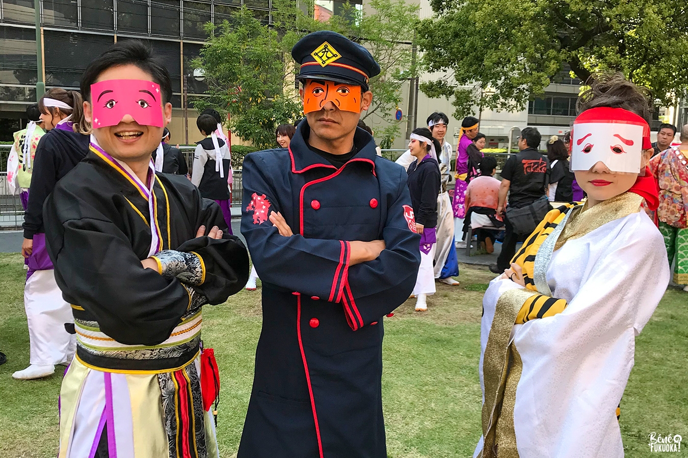 Différents masques Niwaka, festival Dontaku, Fukuoka