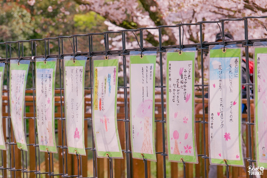 Poèmes écrits par les enfants du quartier, parc Hibaruzakura, Fukuoka