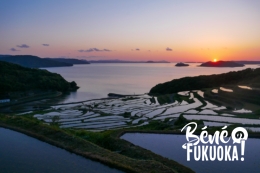Coucher de soleil aux rizières en terrasse de Doya, île de Fukushima, Nagasaki