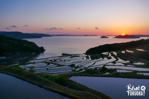 Coucher de soleil aux rizières en terrasse de Doya, île de Fukushima, Nagasaki
